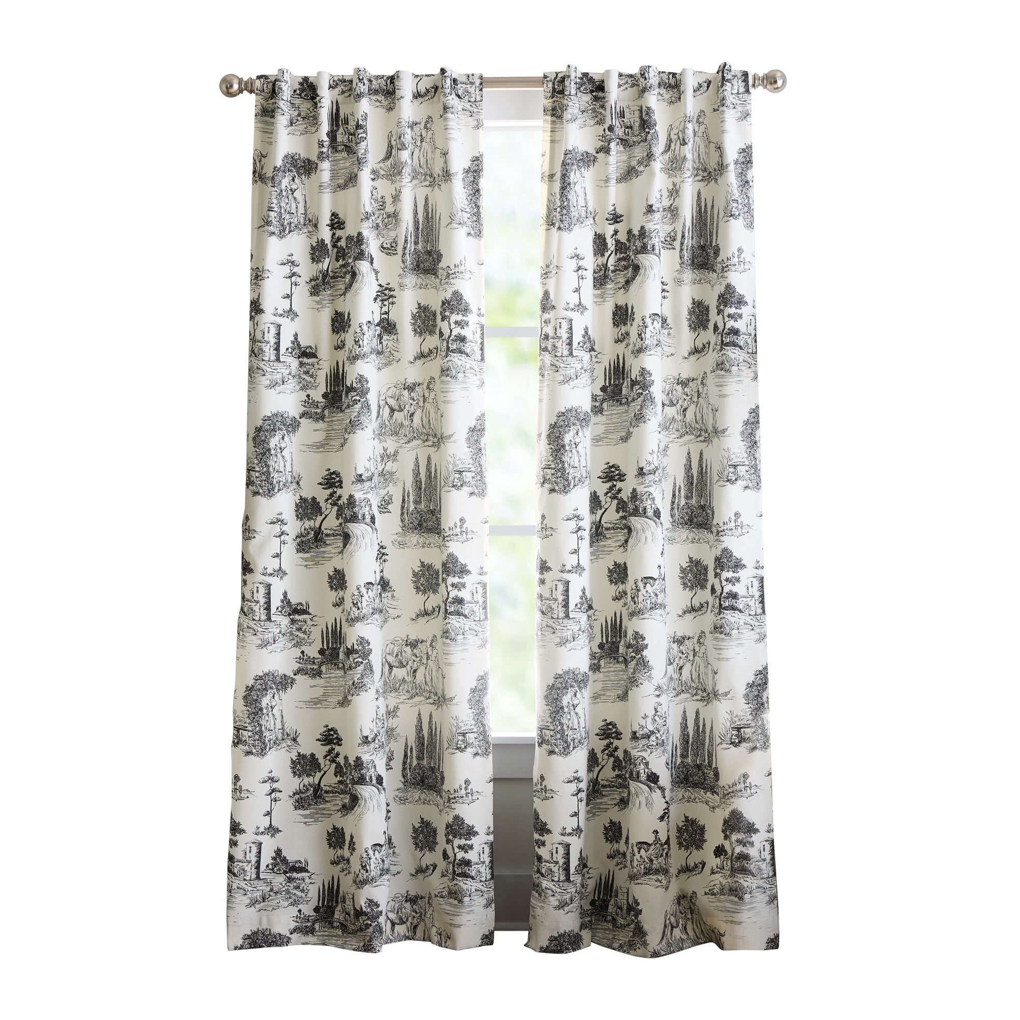 Martha Stewart Village Life Curtain Panel Pair, Black, Back Tab, Blackout, Indoor, Adult, 2 Piece Set, 37" x 84"