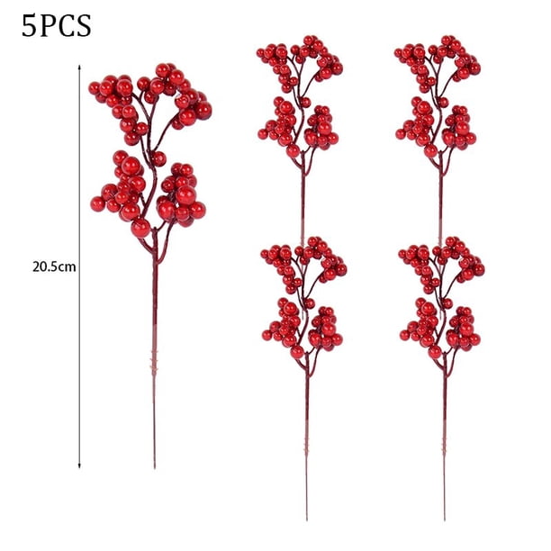 Ramas de pino de bayas de navidad artificiales, guirnalda de bayas rojas, decoraciones para árboles de Navidad, adornos de mesa para el hogar, fiesta de Navidad, 5 piezas
