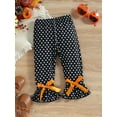 thumbnail image 5 of Qiylii Toddler Girls Halloween Outfit Set, Embroidery Pumpkin Long-Sleeve Ruffle T-Shirt + Dots Bell-Bottoms Set for Kids, 9 Months to 4 Years, 5 of 9