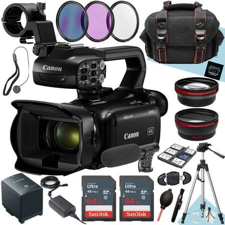 Canon XA60 Professional UHD 4K Camcorder   2PC 64 GB Memory   Shotgun Video MicroPhone   Filters   Tripod   More (21pc Bundle)