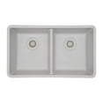thumbnail image 5 of Lexicon Platinum 32 Inch Quartz Composite 50/50 Kitchen Sink Double Bowl Includes 2 Stainless Steel Grid, 1 Decorative Color Matched Drain Basket Strainer and 1 Disposal Flange LP-5050 White, 5 of 10