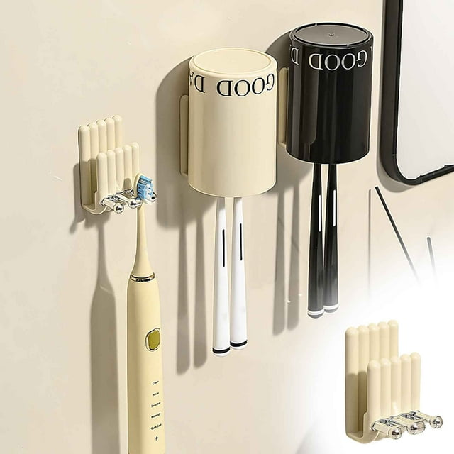 Xihbxyly Oferta Del Dia Almacenamiento para Cepilos de Dientes, Colgante de Pared Estilo Crema, Sin Perforaciones, Taza para Enjuague Bucal para Cepilos de Dientes Domésticos, Taza de Almacenamiento