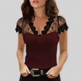 thumbnail image 2 of Women Summer Tops Women Cauasl Sexy Lace Loose V-neck Short Sleeve Top Blouse Thermal Top Thermal Ruffle Shirt Tees Shirt Sleeve Silk V Necks Long Tee Shirts for Long T Mom T Red L, 2 of 9