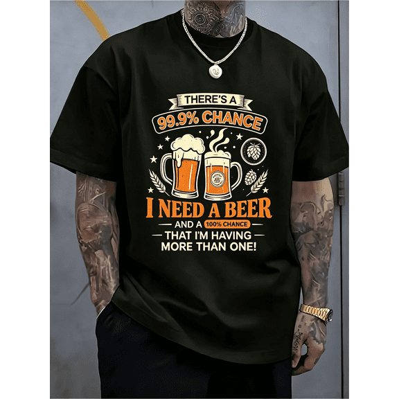 “99.9% Chance I Need A Beer” Funny Vintage T-Shirt – Retro Beer Mug Graphic Tee for Men, Casual Drinking Party Short Sleeve