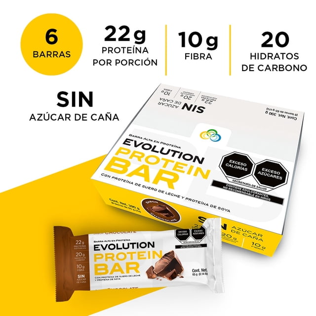 EVOLUTION. Protein Bar, Sabor Chocolate, Caja Con 6 Barras, Cada Una De 65 Gr Evolution Nutraceutical Evolution Nutraceutical Barra de proteina