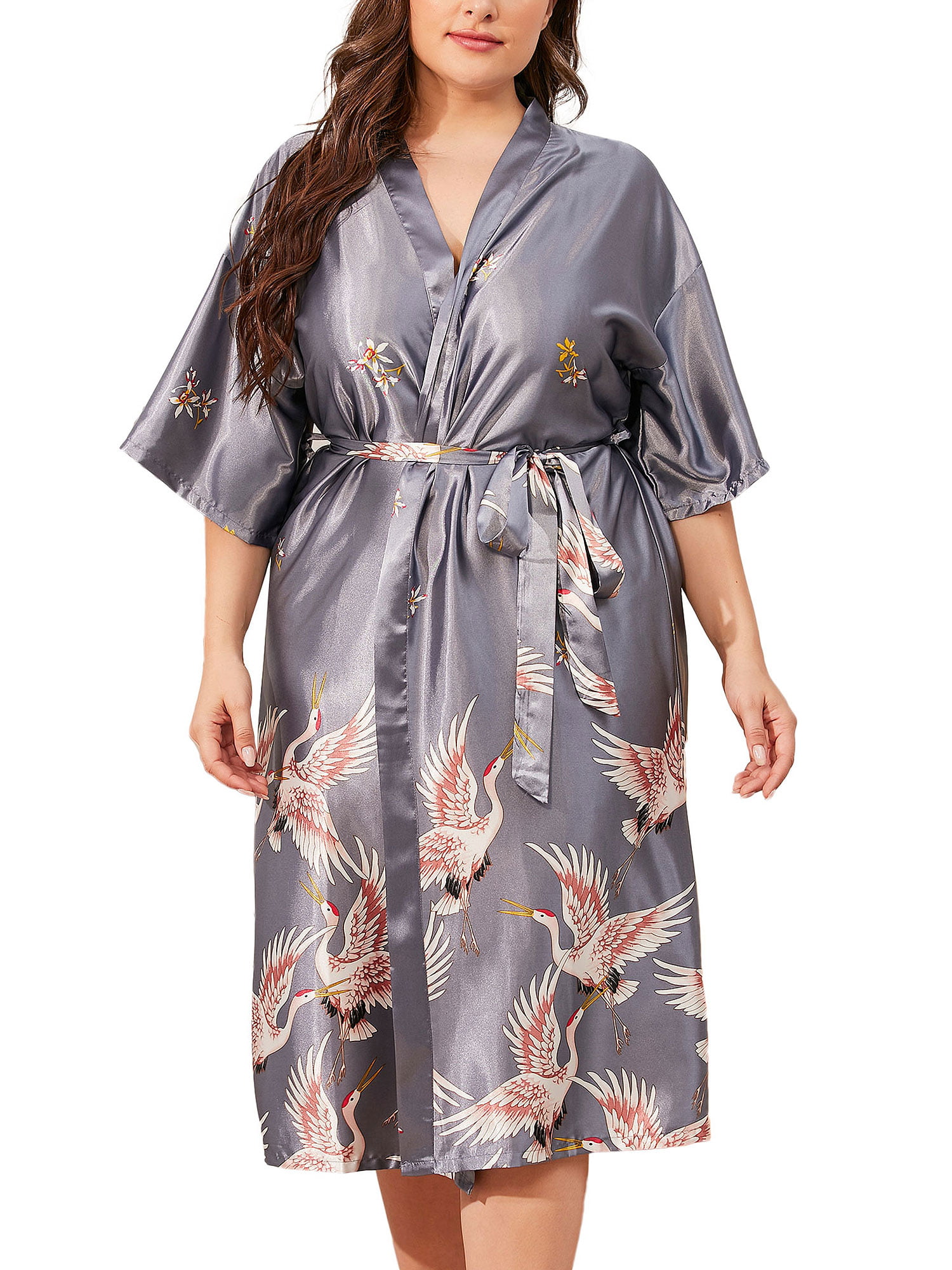 Bathrobe for Men Long Style Asskyus Men’s Lightweight Satin Sleep Robe Kimono Gown