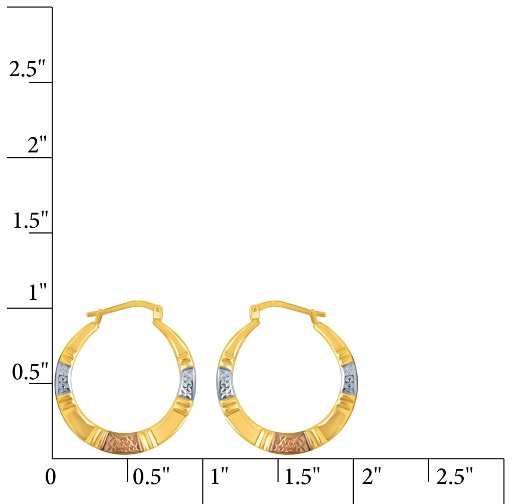 Brilliance Fine Jewelry Women's 14K Gold Plated Sterling Silver Yellow and Tri Color Round Hoop Earrings Set