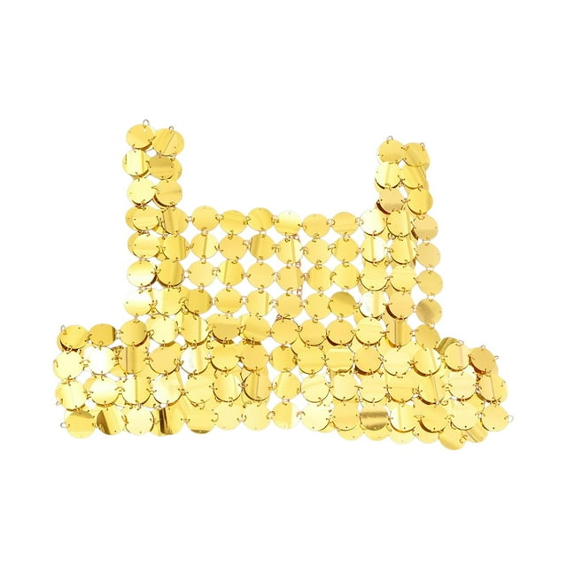 Chalecos de lentejuelas, camisetas sin mangas, joyería corporal, accesorios de disfraces brillantes, ropa sin espalda Dorado