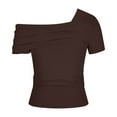 thumbnail image 3 of Taylonsss 2024 Women's Solid Color Casual Fashion Single Shoulder Short Sleeved Back Pleated Top T-shirt Woman, 3 of 5
