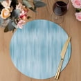 thumbnail image 3 of Teal Blue Round 15 Inch Placemats Set of 8, Modern Abstract Art Ombre Striped HeatResistant Non Slip Place Mats for Dining Table, Wipeable Braided Kitchen Table Mats for Housewarming, 3 of 9