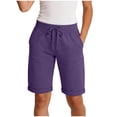 thumbnail image 2 of Hurxie Cotton Sweat Shorts with Pockets for Women Athletic Lounge Sports Workout Bermuda Knee Shorts Purple,L, 2 of 5