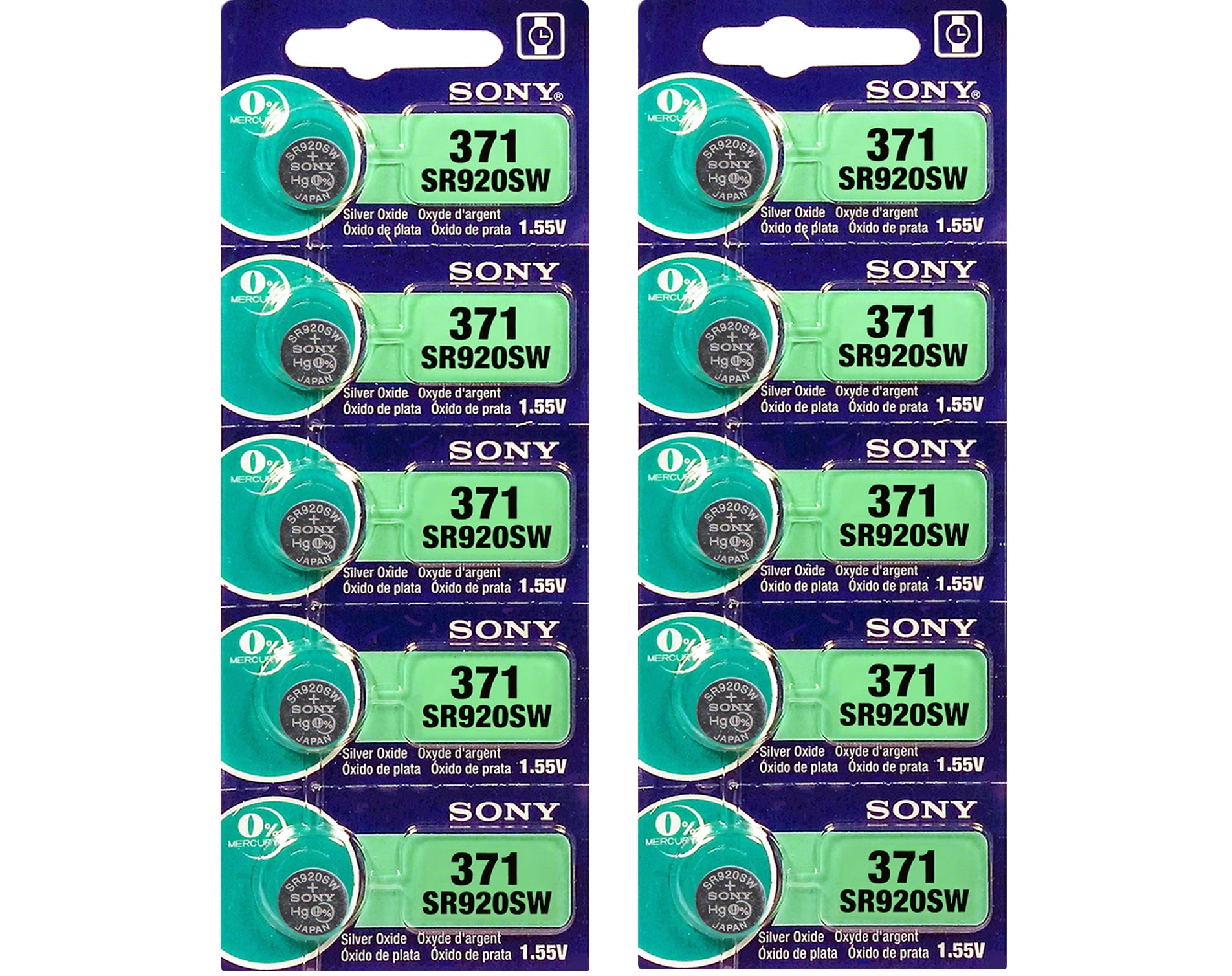 Sony 371 (SR920SW) 1.55V Silver Oxide 0Hg Mercury Free Watch Battery