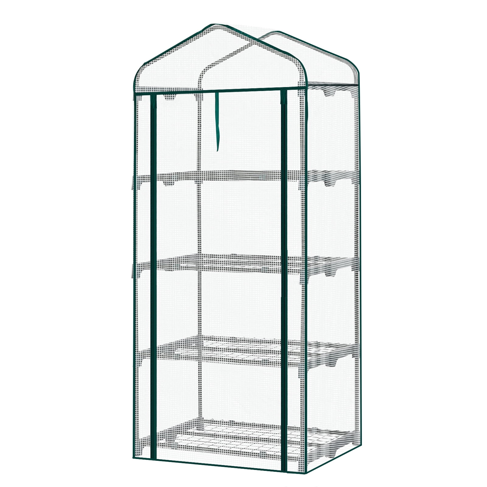 4-Tier Mini Greenhouse 27×19×62 in, Portable Plant Green House with Roll-Up Zipper Door, Powder-Coated Steel Frame, UV-Resistant PE Cover for Indoor Outdoor Patio Balcony