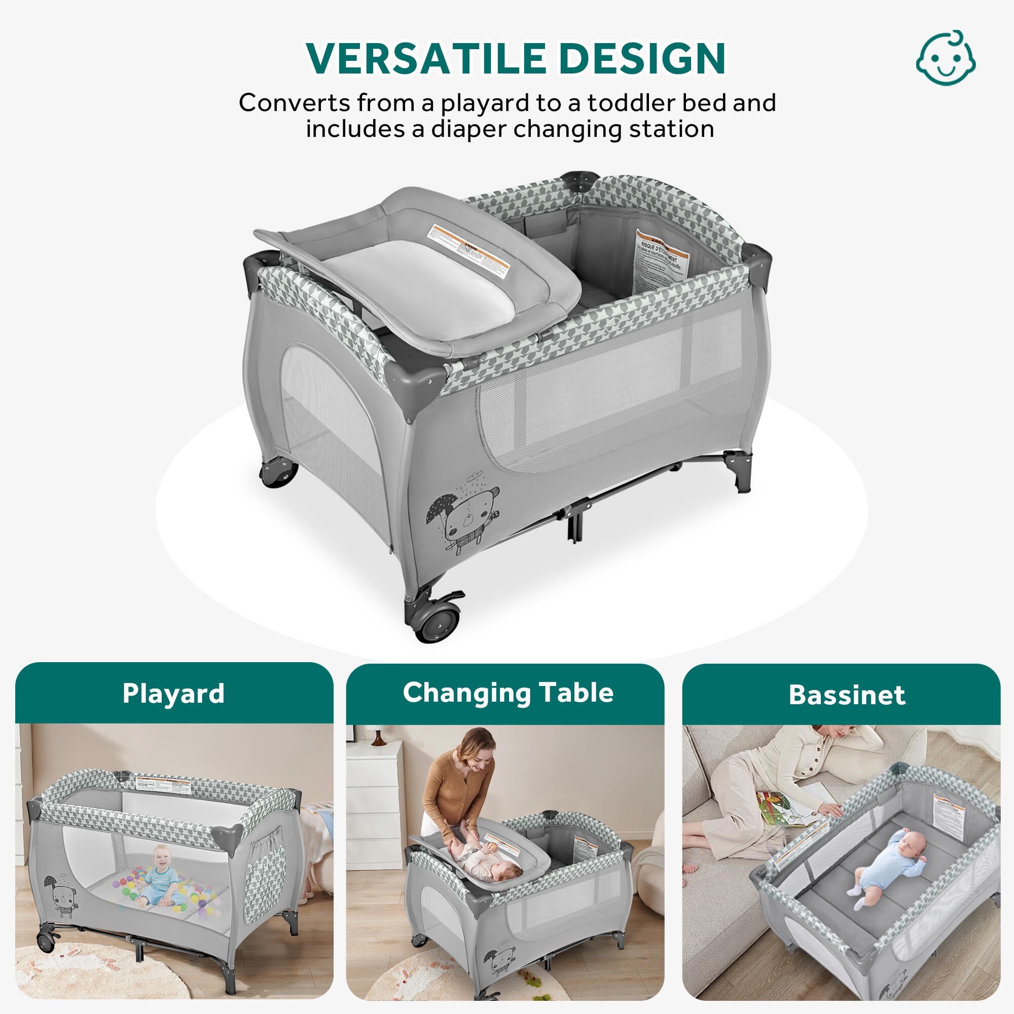 in Baby Playard, Folable Baby Bassinet with Changing Table and