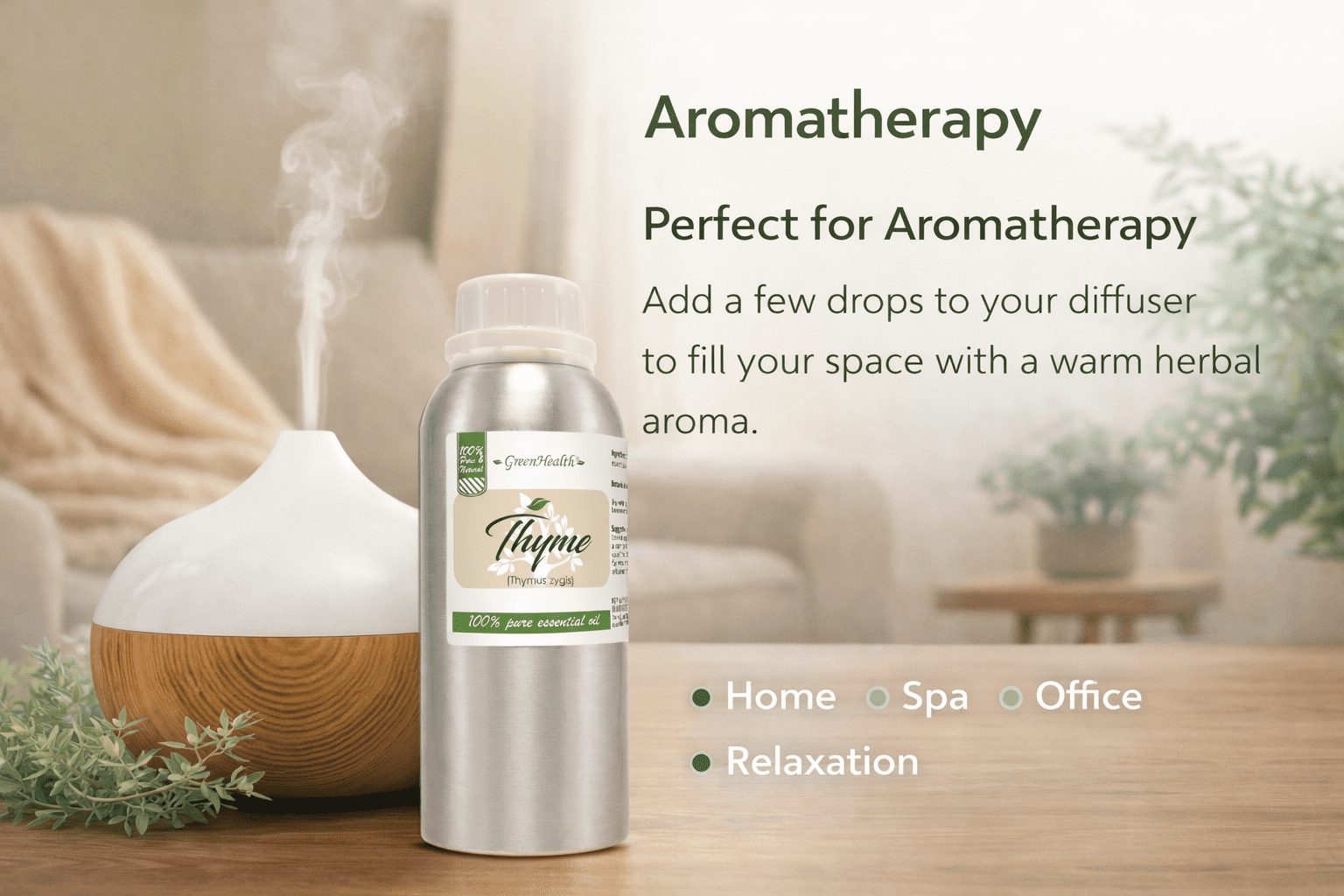 Thyme Essential Oil 8 fl oz – 100% Pure Thyme Oil– Aromatherapy Essential Oil for Diffuser, Soap Making & Candle Making – Aluminum Bottle with Locking Cap – GreenHealth