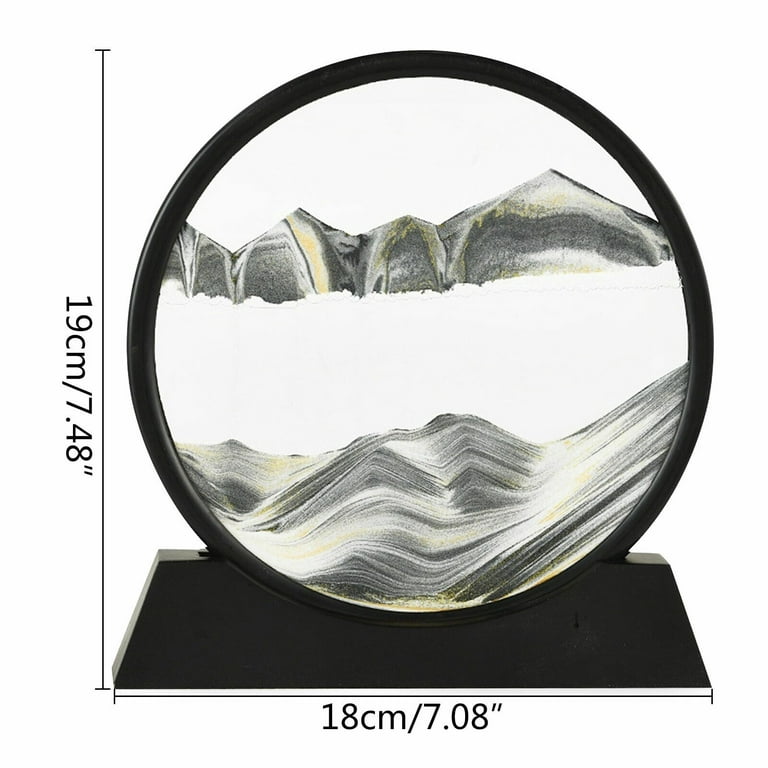 Oukaning Glass Moving Sand Art Picture 3D Effect Dynamic Sand-scape Flowing  Sand Art Decor(Black) 