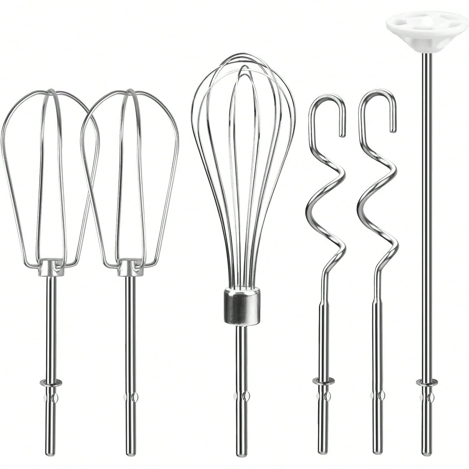 6 Pcs Hand Mixer Attachments Set, Stainless Steel Beaters Whisk Dough Hooks Blending Rod, Compatible with Kitchenaid KHM3 KHM5 KHM7 KHM9 Hand Mixer