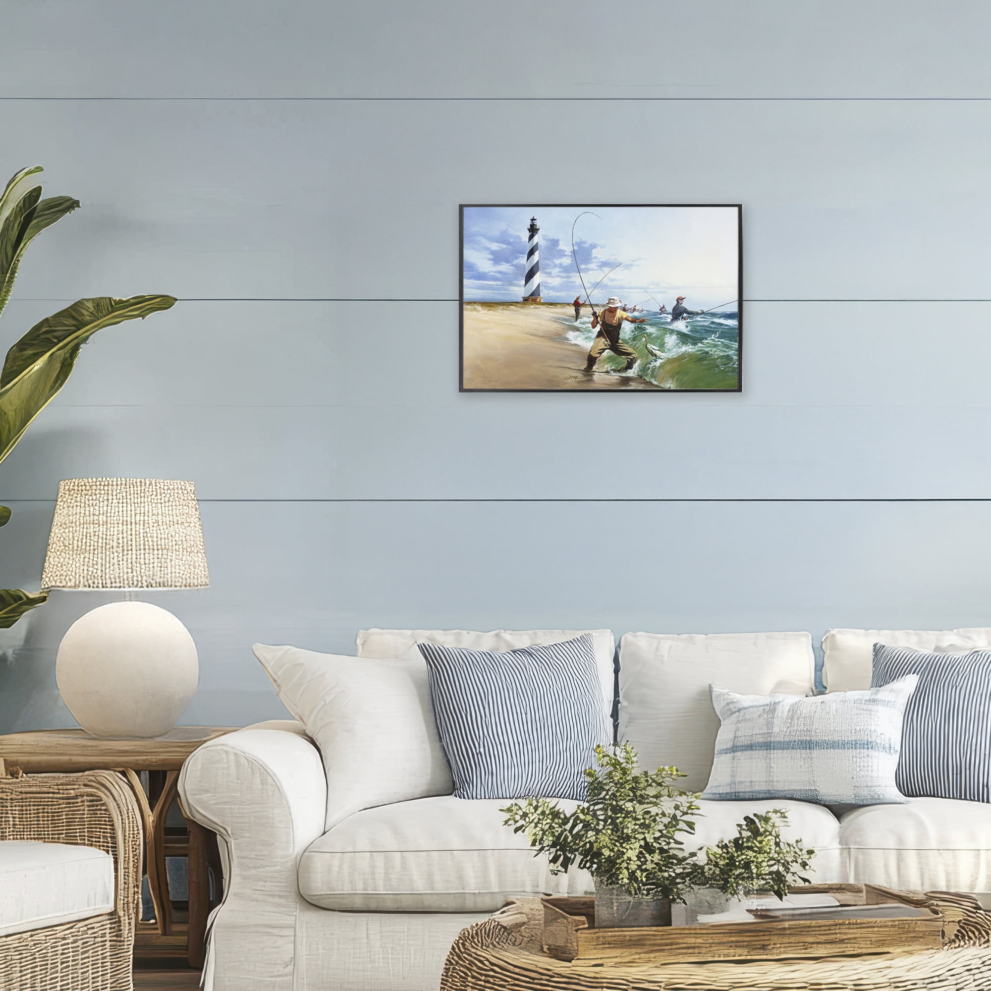 Cape Hatteras Fishermen Black Framed Giclee Art, design by Wind River Studios