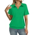 thumbnail image 2 of ADSSDQ Womens Polo Shirts Short Sleeve Banded Bottom Tops Business Casual Tops Collared V Neck Dressy Blouses 2026 Sweatshirt Green M, 2 of 5