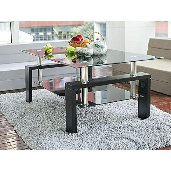 Merax Black Highlight Glass Top Cocktail Coffee Table With Wooden Merax Black Highlight Glass Top Cocktail Coffee Table With Wooden Legs Com