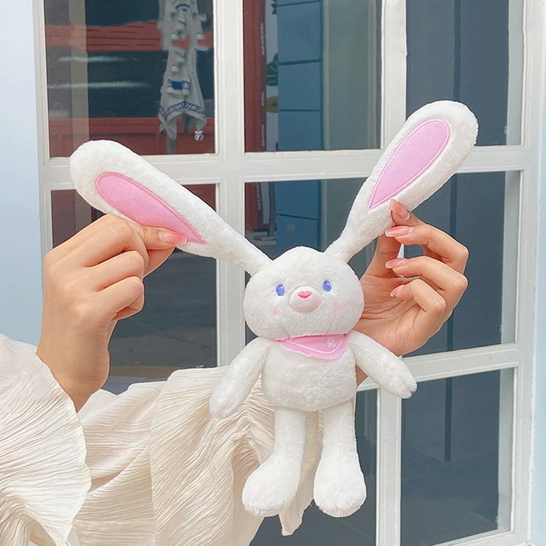 Plush Bunny Rabbit with Pulling Ears Doll Keychain Gift Toy for Boy and  Girl.