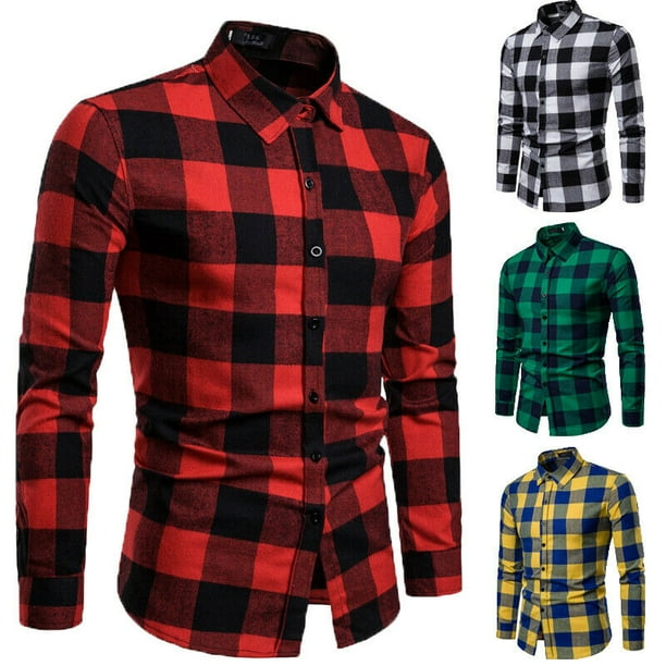 Calsunbaby - Men Autumn Flannel T-shirt Bisiness Dress Shirt Tops Long ...