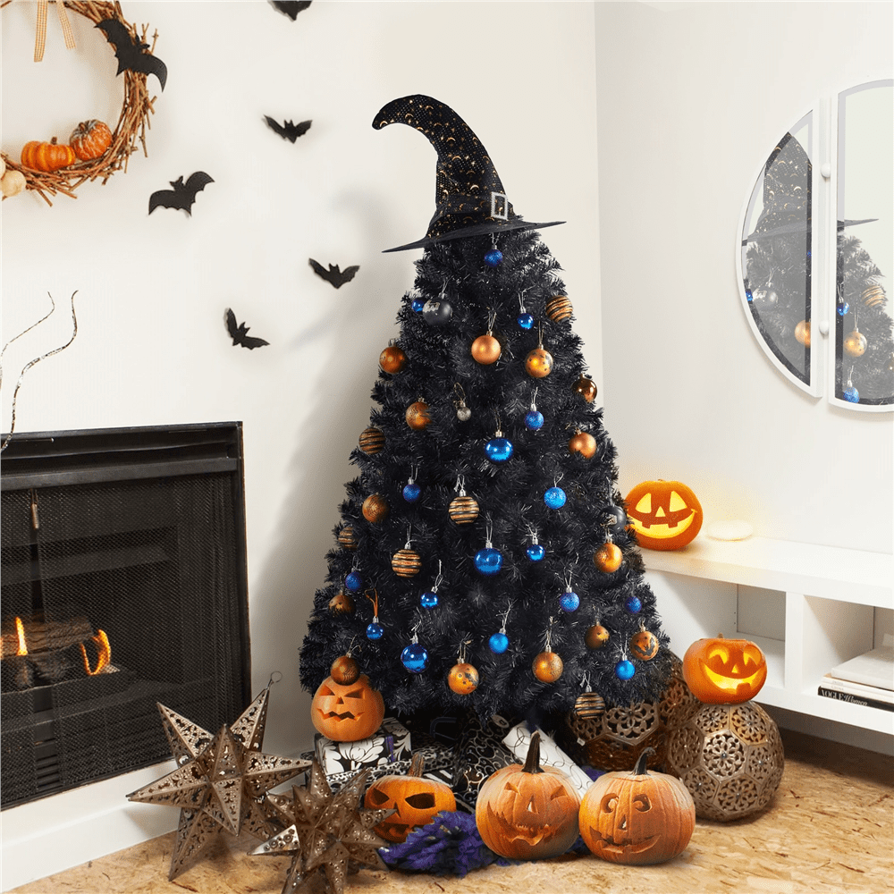 Alden Design 4.5FT Hinged Fir Artificial Christmas Tree with Foldable Stand, Black