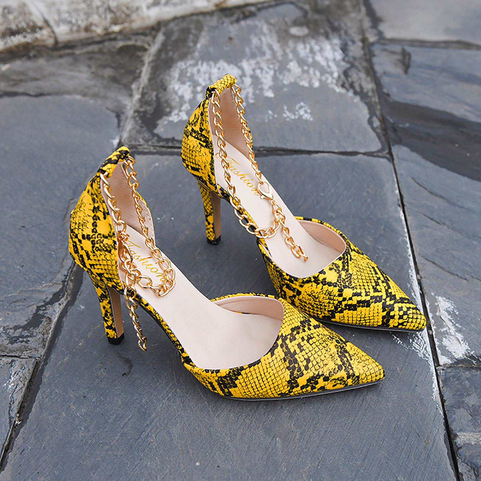 Amazon.com | Frankie Hsu Large Size Handmade Classic Luxury Gold Metal Tip  Laser Yellow Stylish Stiletto Steel Toe Slipper Mules High Heeled Sandals  For Women | Shoes