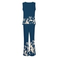 thumbnail image 5 of MNCEKFOD Summer Pants Sets Women 2 Piece Outfits Boho Casual Letter Printed Vest Sleeveless Top Loose Wide Leg Relaxed Fit Pants Suit Blue L, 5 of 5