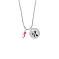 thumbnail image 2 of Delight Jewelry Silvertone Mini Red Running Shoe Silvertone Script Initial Disc - N - Charm Necklace, 20"+3", 2 of 4