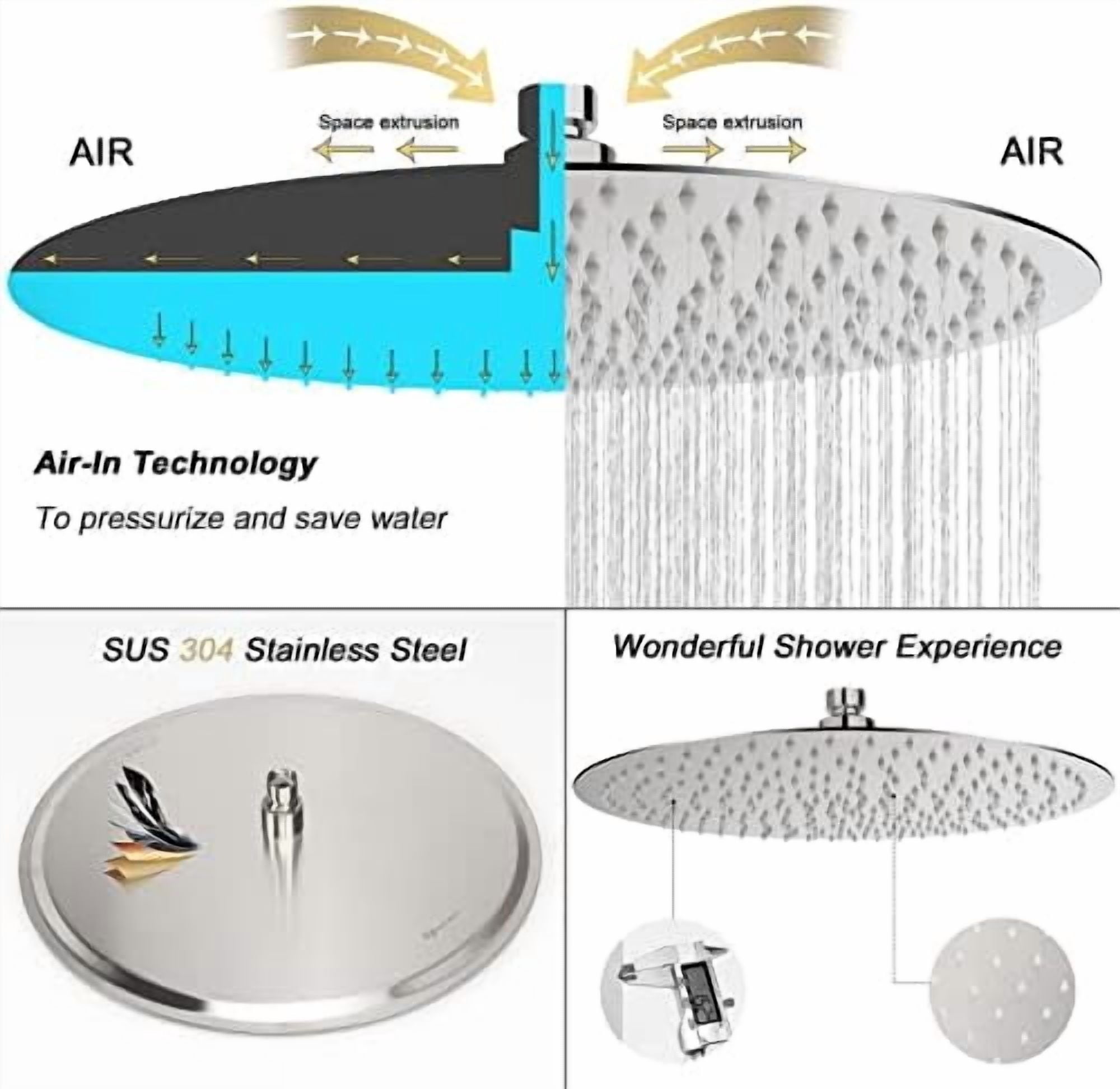 Rain Shower Head, Ultra-Thin Design-Pressure Boosting, Awesome Some Experience, High Flow Stainless Steel Rainfall Head (16 Inch, Brushed Nickel)