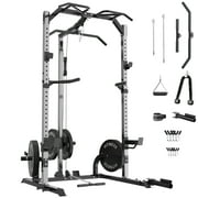Lmdex Power Cage Power Rack with LAT Pulldown Workout Cage Dip Handles Cable Pulley SystemSquat Rack for Home Gym