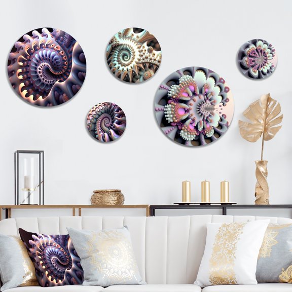 Designart "Purple Fractal Infinity I" Modern Geometric Metal Wall Art Set of 5 Piece