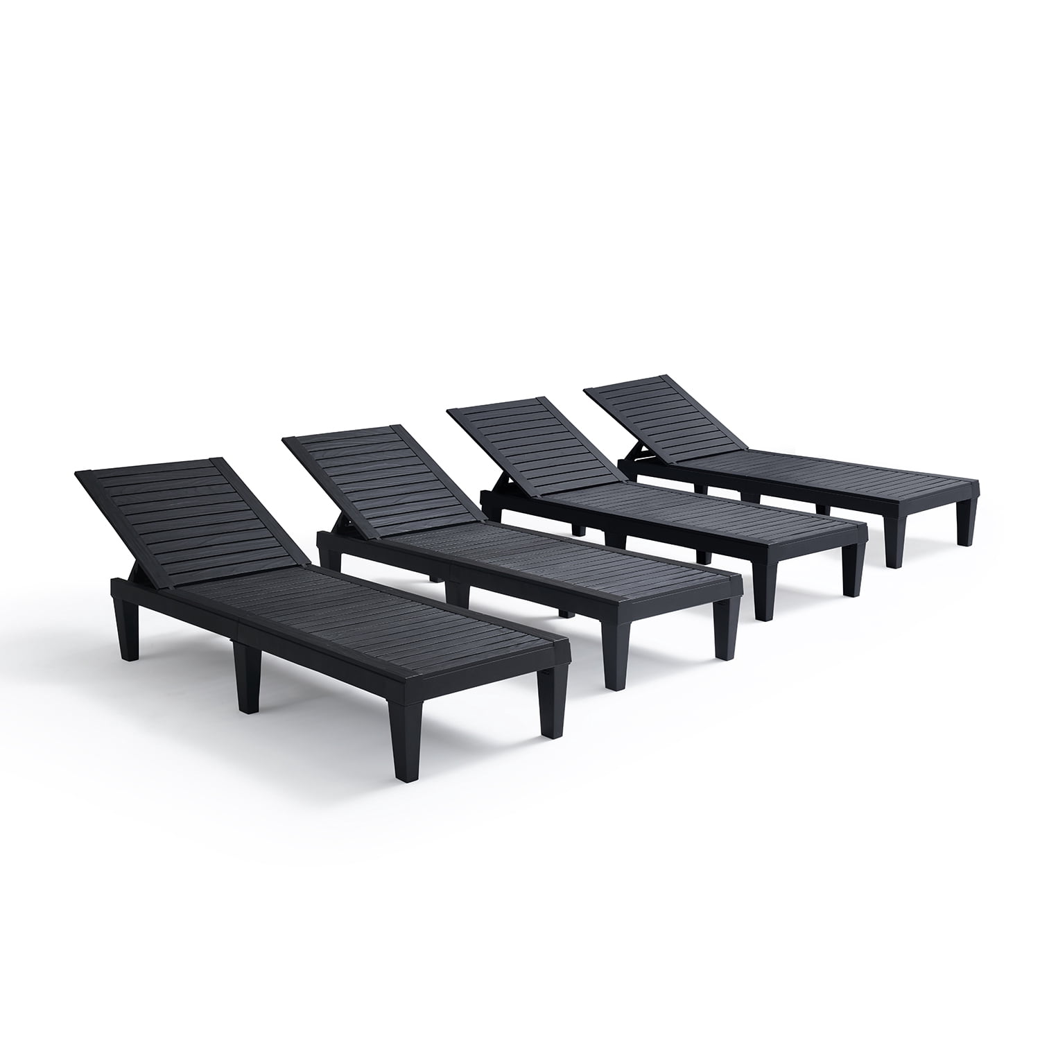 LammaLoe Set of 4 Chaise Outdoor Lounge Chairs for Pool Chairs or Patio Furniture, Black