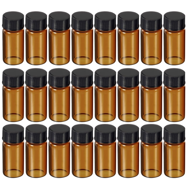 Unique Bargains 5mL Reagent Media Bottle 24 Pack Round Glass Storage Bottles Plastic Screw Cap for Lab Home, Amber