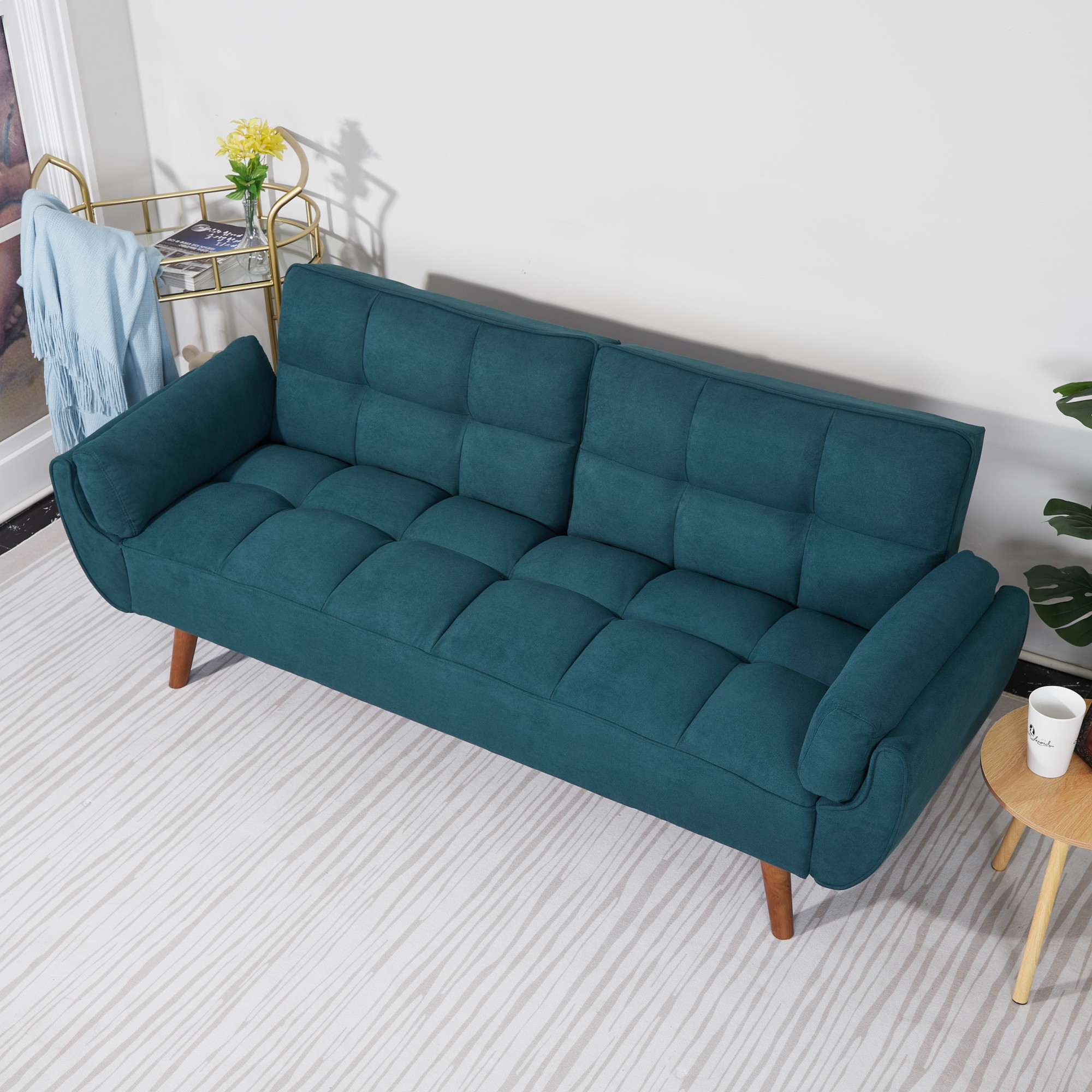 Gewnee Mid-Century Modern Green Sofa - Solid Eucalyptus Wood Frame, 500 lbs Capacity, S-Shaped Springs for Apartments, Living Rooms, Studies