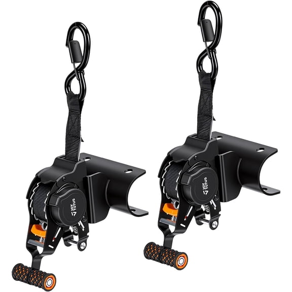 JOYTUTUS 2PCS Retractable Ratchet Straps for Round Tube, 2-Pack Heavy Duty 10'x1'' Auto Retracting Tie Down Straps, 1,500lb Break Strength, Black