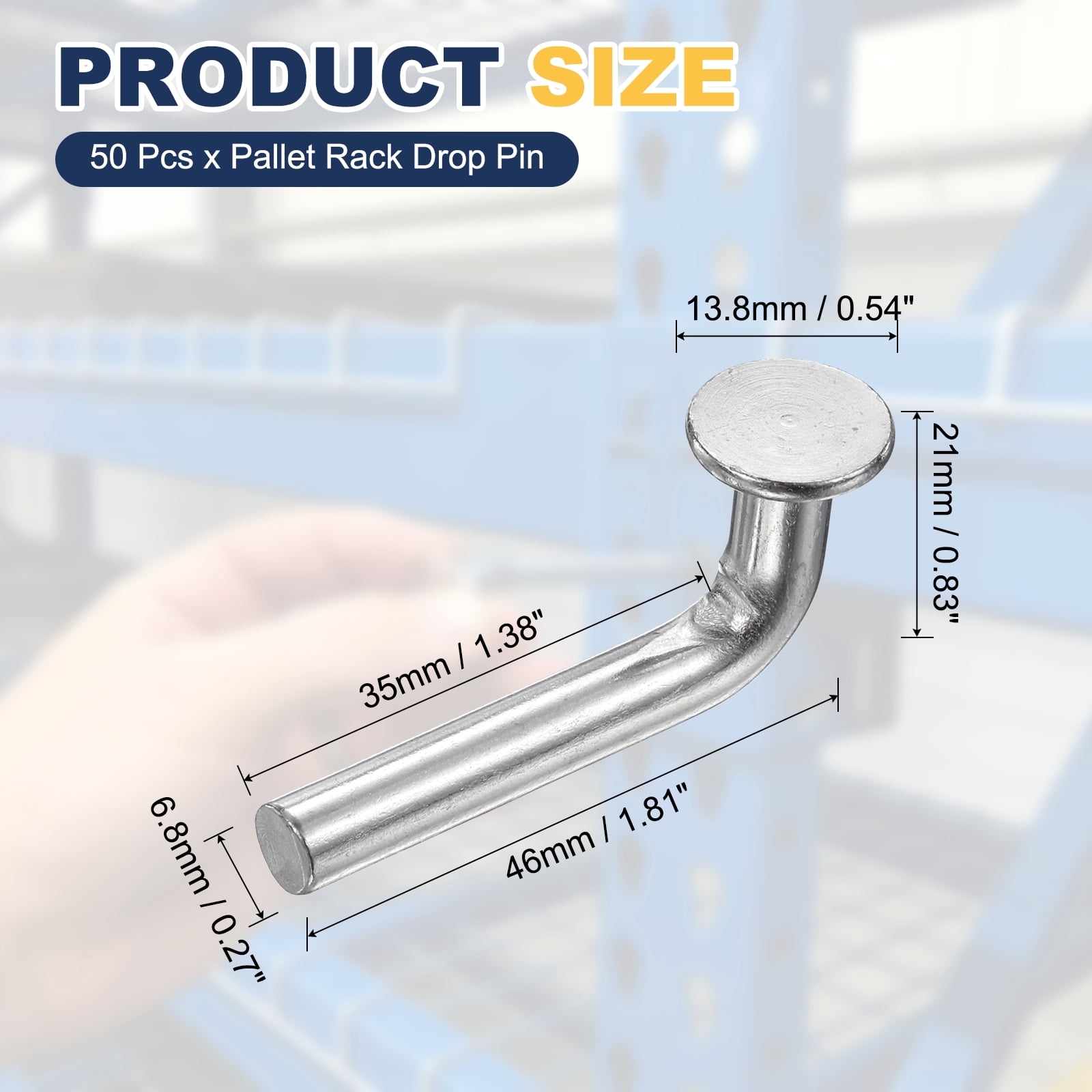 Uxcell 50 Pack Pallet Rack Drop Pin, 1.3 x 0.26 Inch Pallet Rack Safety Bolt Round Head J Bolt Universal Pins for Warehouse Racks and Shelving Units