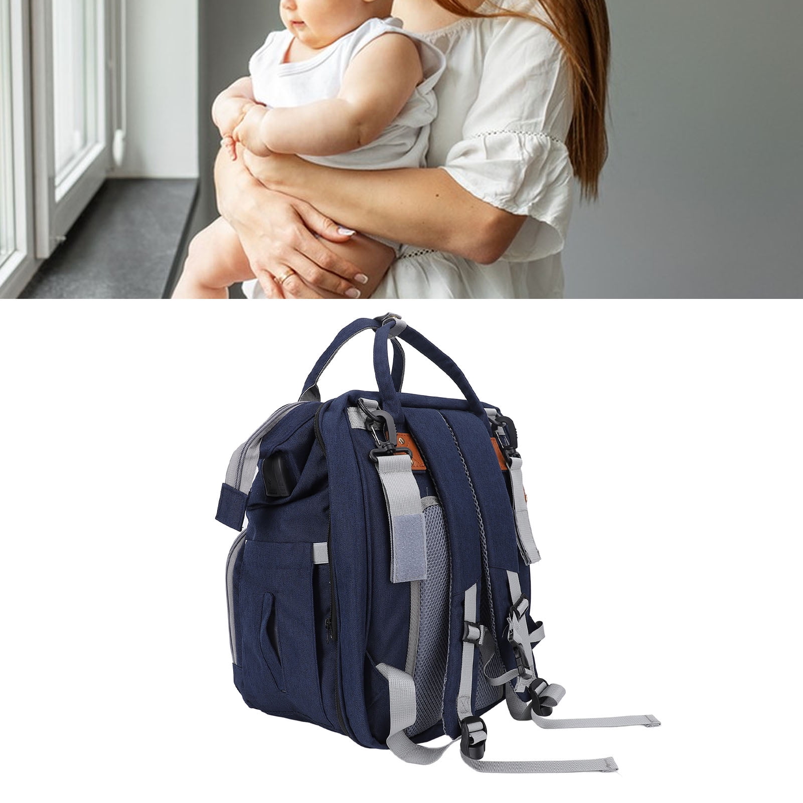 Diaper Bag, Foldable Multifunctional Baby Diaper Backpack with USB Charging Port, for Travel  Handbag
