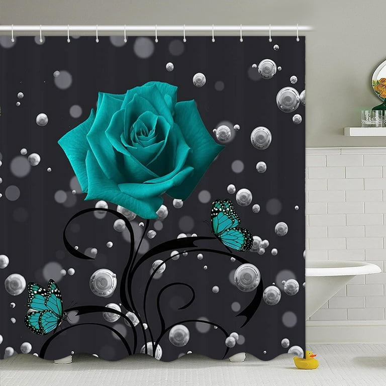 4Pcs Red Flower Shower Curtain and Rug Sets Bathroom Decor, Waterproof  Shower Curtain with Hooks and 3Pcs Toilet Cover Mat Set 