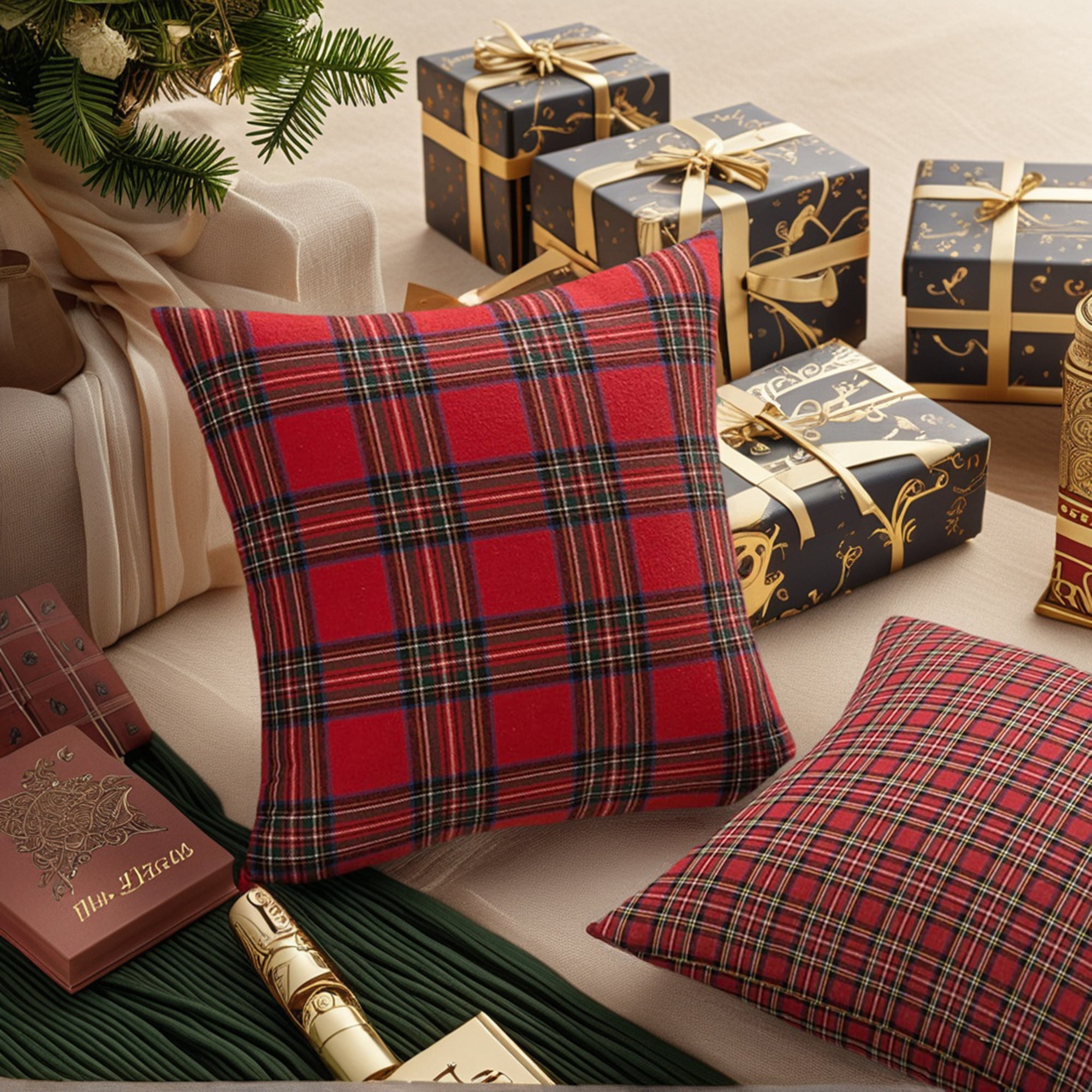 Unique Bargains 4 Pcs Plaid Throw Pillow Covers Large Plaid Red 20 x 20 Inch