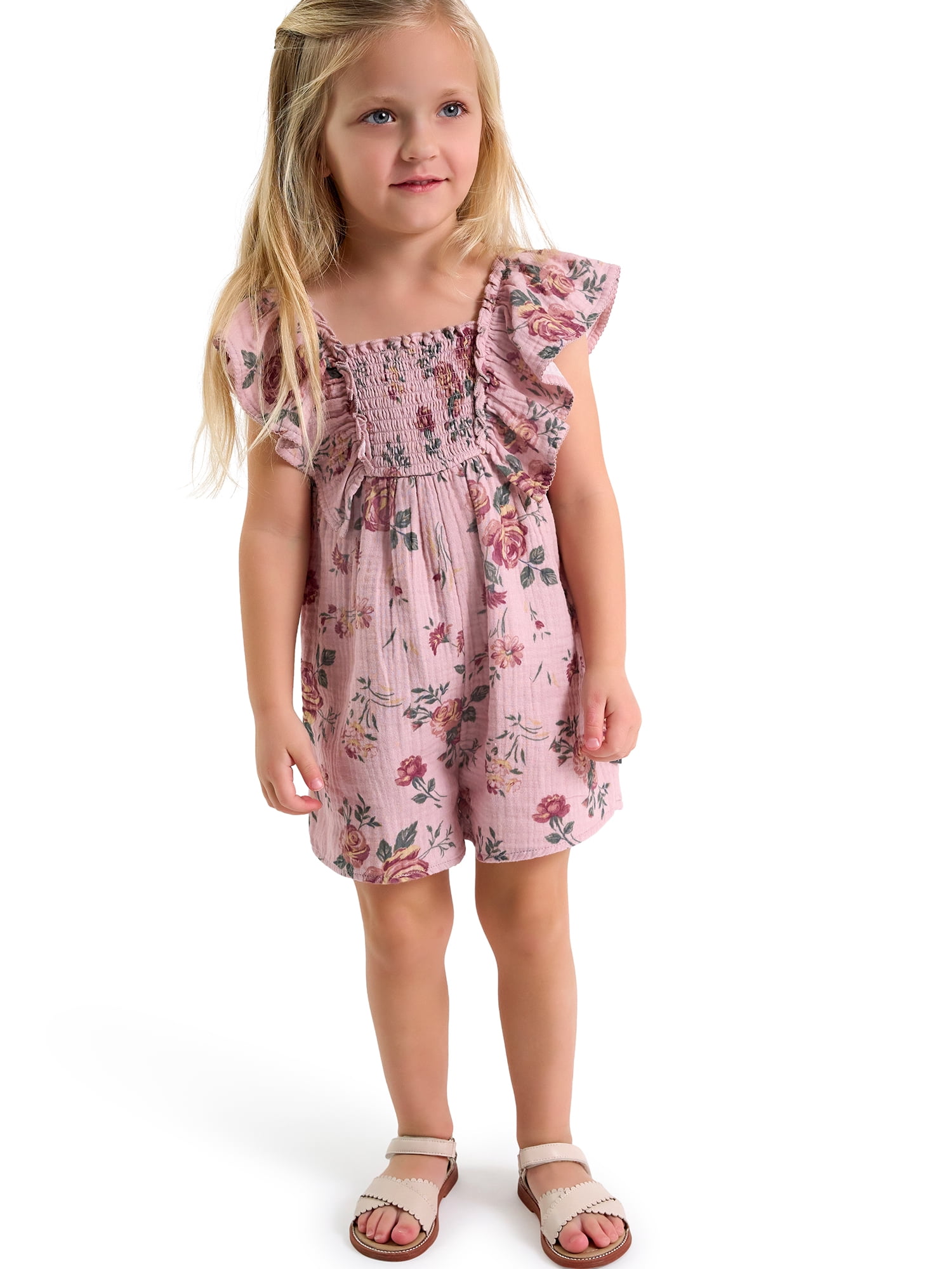 Modern Moments by Gerber Toddler Girl Flutter Romper with Smocking, Sizes 12 Months - 5T