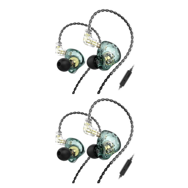 Methold Auricular deportivo intrauditivo con cable de 3,5mm, auricular dinámico ergonómico, teléfono inteligente de trabajo, para correr, Verde con micrófono 2piezas