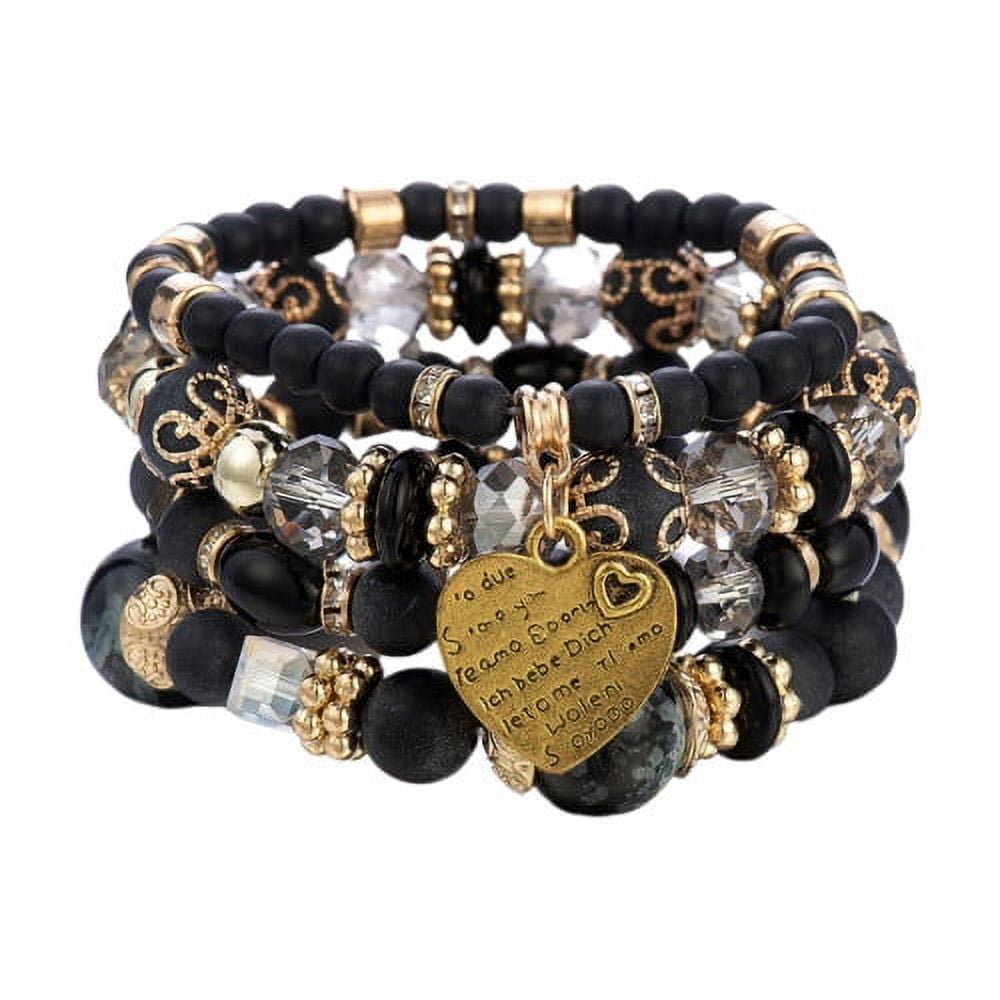 4 Set Bohemian Stacking Bracelets - Evil Eye Hamsa Hand Beads, Multicolor Crystal, Adjustable, Lucky Protection