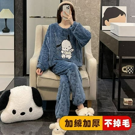 

CoCopeaunt Coral fleece pajamas womens autumn and winter plush thickening simple and cute home clothes jacquard velvet home clothes set