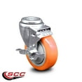 thumbnail image 2 of 4 Inch Orange Polyurethane Wheel Swivel Bolt Hole Caster with Brake SCC, 2 of 2