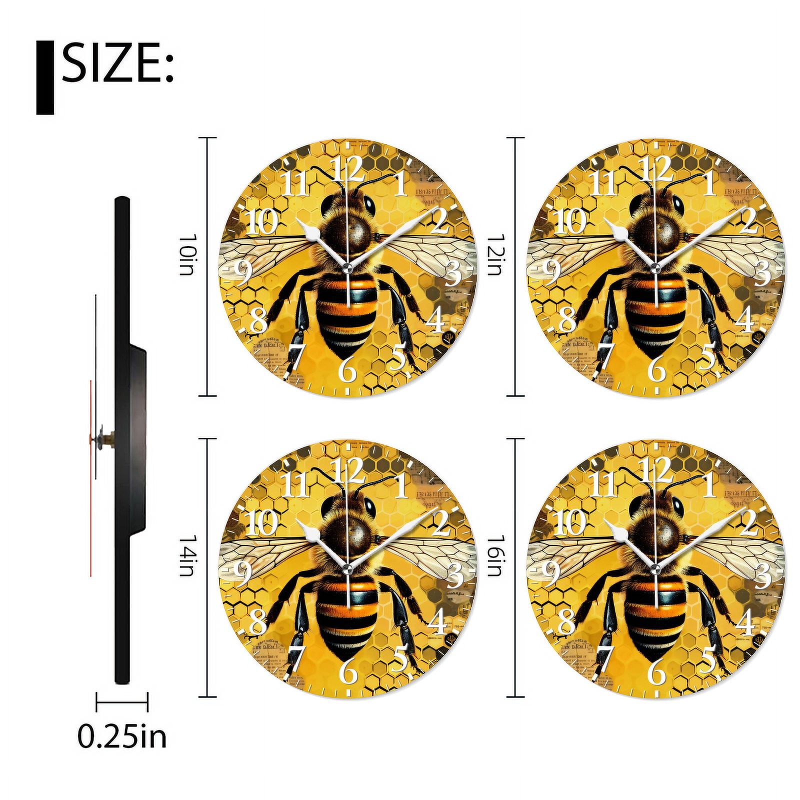 Modern Round Wall Clocks Non-Ticking Silent Clocks Battery Operated Quartz Clock Decorative for Bathroom,Office-Expressive Bee With Black And Yellow Stripes On Body(14inch)