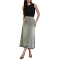thumbnail image 2 of INSPIRE CHIC Vintage Denim Maxi Skirt for Women's High Waist Wash Frayed Hem A Line Long Jean Skirt XS Faded Blue, 2 of 6