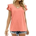 thumbnail image 2 of Jusfitsu Womens T shirts Ruffle Short Sleeve V Neck Summer Top Loose Fitted Tee for Women Dreesy, 2 of 7