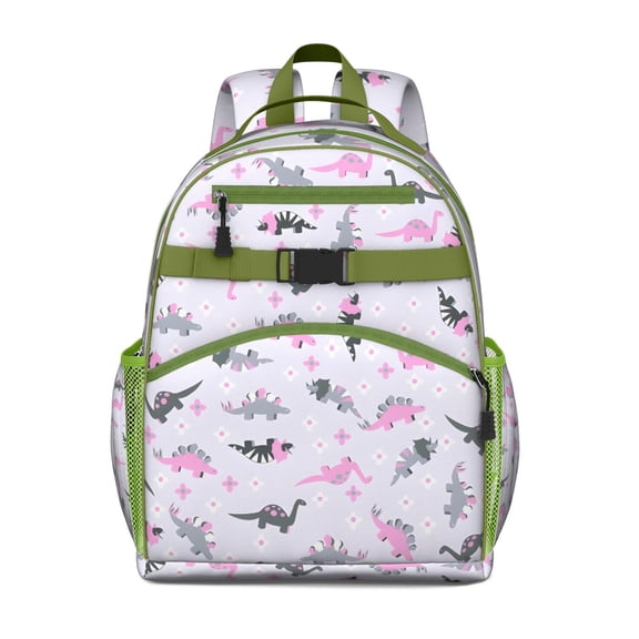 LightPurple Dinosaurs Flowers Pattern Backpack for School,Cute School Bag,Schoolbag with Adjustable Shoulder Straps & Padded Back,15.25"x11.5"x5.25"